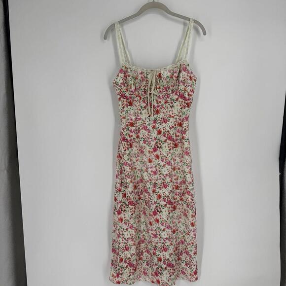 Commense dress small S milkmaid floral lace strap midi cottage dainty feminine - Picture 2 of 7